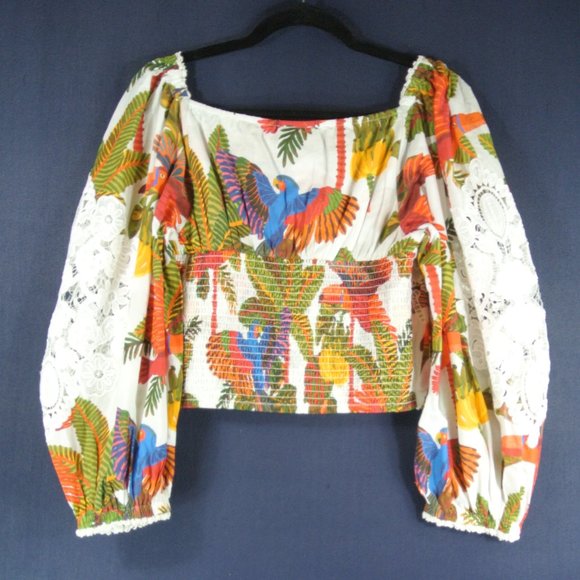 NEW Farm Rio Forest Birds Smocked Embroidered Blouse size M #833 - Picture 5 of 8